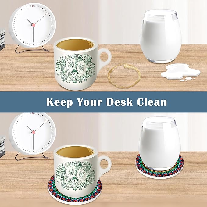 Coasters for Drinks,Set of 4 Absorbent Coasters, Colored Mandala Floral Ceramic Coasters with Cork Base,Cup Coaster for Coffee Table Protection,Gifts for Housewarming Birthday Home Decor
