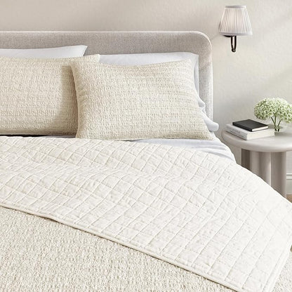 Great Bay Home Full/Queen Size Taupe 100% Cotton Honeycomb Waffle Quilt and Sham Set - Garment Washed, Waffle Weave Like Texture, Lightweight 3-Piece Bedding Set (Natural)