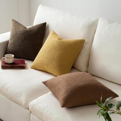 MIULEE 20x20 Inch Decorative Pillow Covers for Couch Bed Set of 2 Textured Boucle Neutral Winter Throw Pillows Gold Accent Solid Cushion Pillowcases Sofa Livingroom Home Decor