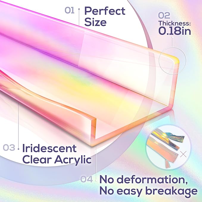 YMVV 35.4 Inches Iridescent Clear Acrylic Books Shelves for Kids Rooms, Floating Shelf Wall Display Bookshelf, Modern Thickened Storage Ledge Shelves Toy Display Organizer Decor 2 Pack