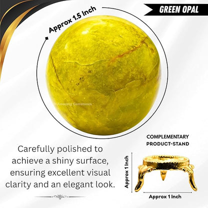 Amazing Gemstone Green Opal Crystal Ball with Stand - 1.5 Inches Crystal Sphere Meditation Balls for Witchcraft and Decorative Balls