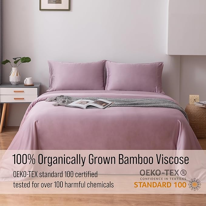 Bella Coterie Luxury Bamboo Viscose Queen Size Sheet Set | 100% Organically Grown | Ultra Soft | Cooling for Hot Sleepers | 18" Deep Pocket [Lilac]