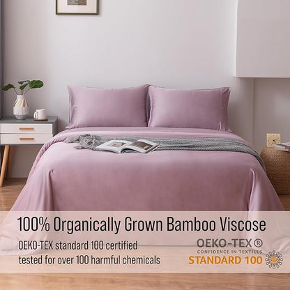 Bella Coterie Luxury Bamboo Viscose King Size Sheet Set | 100% Organically Grown | Ultra Soft | Cooling for Hot Sleepers | 18" Deep Pocket [Lilac]