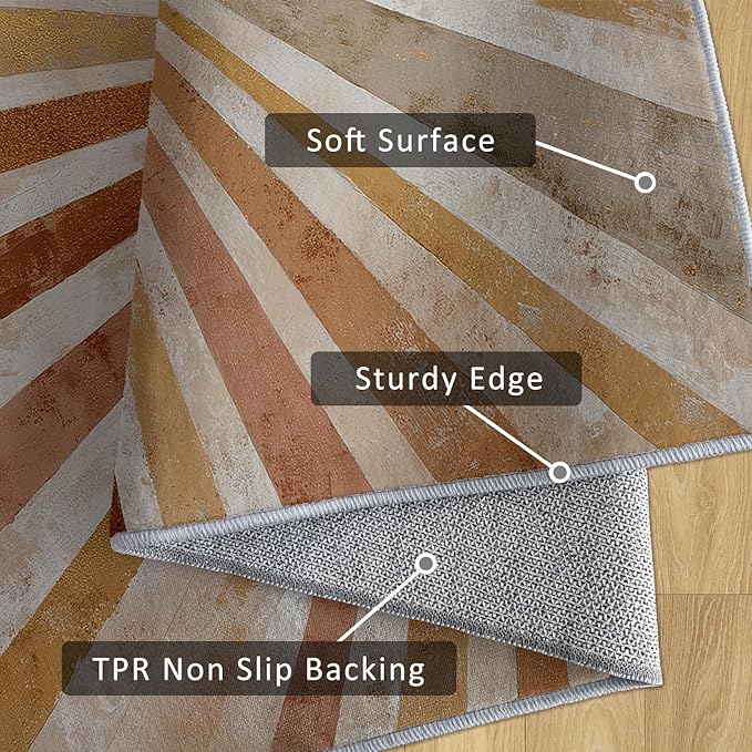 Boho Sun Rug, 5x8 Area Rugs Abstract Striped Bohemian Vintage Pattern for Living Room, Bedroom, Boho Sun Home Decor Accessories Indoor Carpet, Non Slip & Machine Washable