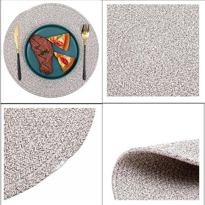 6Pcs Round Cotton Woven Placemats, 13.8'' Mix Brown Woven Vintage Place Mats, Woven Plate Chargers Wicker Tablemats Farmhouse Boho Braided Heat Resistant Outdoor Placemat Patio Table Mats