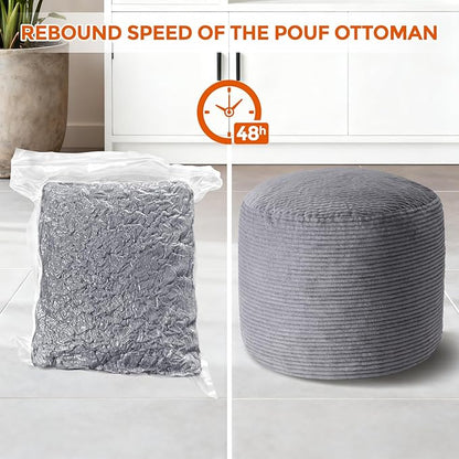 Pouf Ottoman Foot Rest, Comfortable & Soft, Round Footstool Ottoman for Living Room, Bedroom, Office, Room Decoration, Corduroy Foot Stool Pouf with Odorless & Anti-Clump Filling, Large Dark Grey
