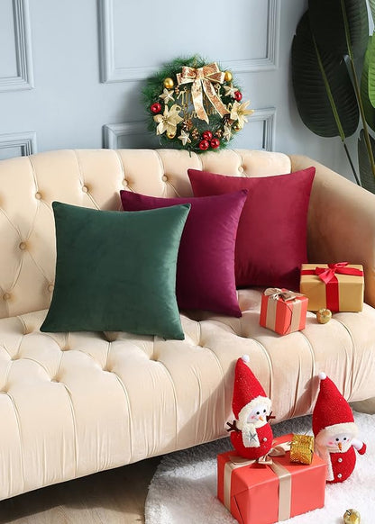 mixeoo Comfy Christmas Red Throw Pillow Covers Decorative Rectangle Solid Thick Velvet Super Soft Cushion Cases Home Decor for Sofa Couch Living Room Chair, Set of 2, 12 x 20 Inch