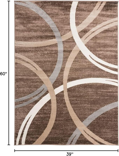 Rugshop Modern Wavy Circles Design Area Rug, Fade-Resistant Carpet for Bedroom, Office, or Small Spaces, Brown, 3'3" x 5'