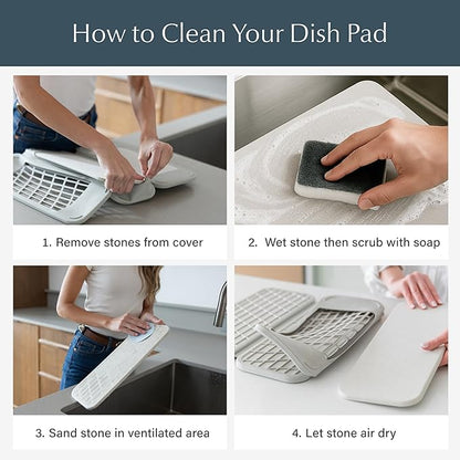 Dorai Home Collapsible Dish Drying Rack and Stone Pad – Foldable Drying Rack with Instant-Dry Stone Mat – Space-Saving Collapsible Drainer for Kitchen Counter - 19.9" x 15.2" (Slate)