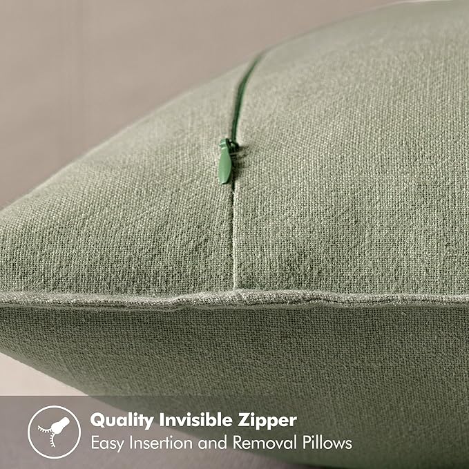 MIULEE Decorative Linen Euro Sham Pillow Covers 22x22 Inch Sage Green Boho Farmhouse Neutral Spring Couch Throw Pillows for Bed Pack of 2 Accent Modern Pillowcase Summer Sofa Livingroom Home Decor