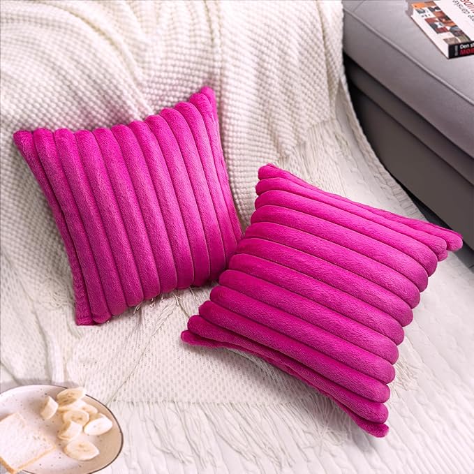 2 Pack 22x22 Pillow Cover Velvet Pillow Covers, Faux Fur Square Throw Pillow Covers for Living Room Decorations Throw Pillow Case, Throw Pillow Cover Cushion Cover for Home Sofa Bedroom Car, Hot Pink