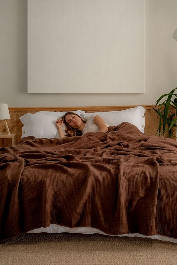 Muslin Blanket - Pure 100% Turkish Cotton Airy Soft Light Versatile Gauze Throw Blanket for Bed, Couch, Sofa (Dark Brown, Queen XL Size (95" x 95" inch))
