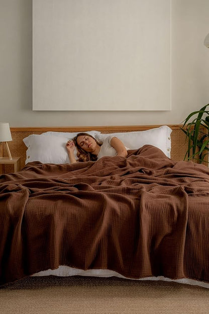 Muslin Blanket - Pure 100% Turkish Cotton Airy Soft Light Versatile Gauze Throw Blanket for Bed, Couch, Sofa (Dark Brown, Twin XL Size (71" x 95" inch))