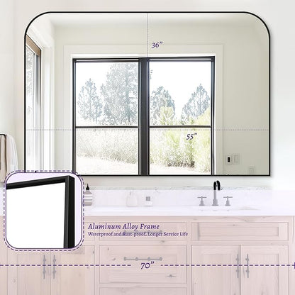 Bathroom Mirror, Wall Mirrors, Black Metal Framed Wall-Mounted Mirrors, Bathroom Vanity Mirror for Over Sink, Living Room, Bedroom, Entryway, 55x36 Inch, Black