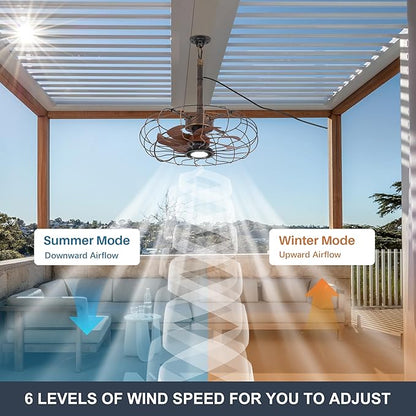 20" Outdoor Ceiling Fan with Light, with Remote and App Remote, IP65 Waterproof Gazebo Hanging Fan, 3CCT Dimmable, Portable Plug in Ceiling Fan with Cord Hook for Patio Porch Pergola (Antique Bronze)
