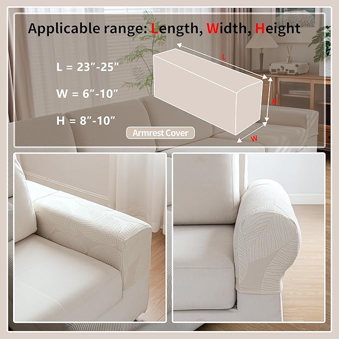 Couch Covers for Sectional Sofa, Washable Stretch Soft Sofa Cushion Covers L Shape Sofa Slipcovers Anti Slip Furniture Decor Protector for Pets (1PC Armrest Cover,Ivory)
