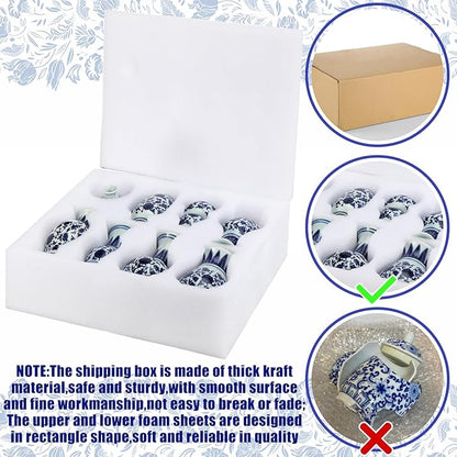 Dandat 8 Pcs Mini Chinoiserie Bud Vases Ceramic Blue and White Floral Chinese Porcelain Vase Set for Shelf Table Centerpieces Home Decor(Classic)