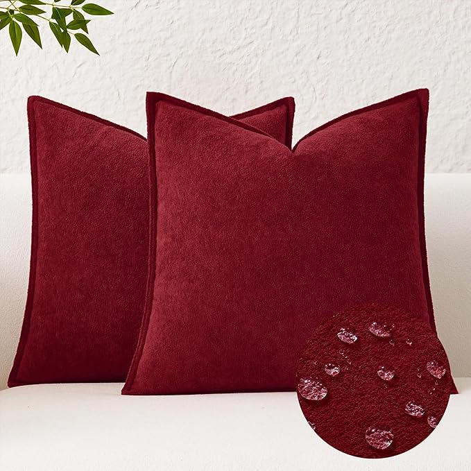 Kevin Textile Christmas Decorative Pillow Covers Burgundy 18x18 Inch Pack of 2 Soft Boucle Textured Waterproof Throw Pillowcases Accent Pillows for Couch Sofa Chair Bed Home Decor Indoor Outdoor