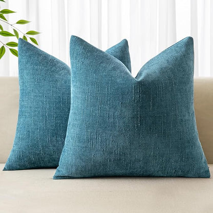 MIULEE Pack of 2 Decorative Throw Pillow Covers Soft Chenille Throw Pillows Solid Textured Cushion Covers for Couch Sofa Bedroom Living Room 20x20 Inch, Teal Blue