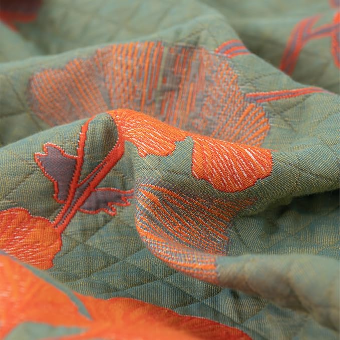 100% Cotton Muslin Blanket Jacquard Green Orange Floral Ginkgo Leaves Quilt, Soft Bed Cover Lightweight Breathable Gauzy Reversible Bedspread Coverlet Twin(59"x94"), No Pillow Sham