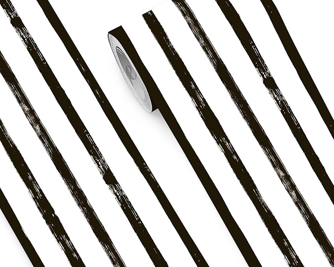 FLFK Wallpaper Border - Black and White Striped Wall Borders Decal Peel and Stick Trim 10" x 240"