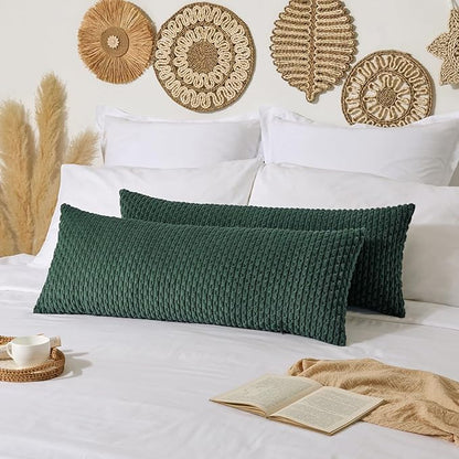 Kevin Textile 14x36 Inch Long Lumbar 1 Pack Boho Christmas Decorative Throw Pillow Cover Soft Striped Corduroy Rectangle Cushion Case Farmhouse Color Accent for Living Room Couch Sofa Bed, Army Green