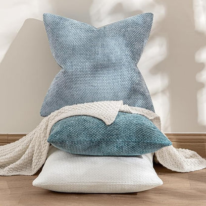 MIULEE Pack of 2 Couch Throw Pillow Covers 18x18 Inch Coastal Light Blue Modern Boho Accent Decorative Pillow Covers Soft Chenille Farmhouse Cushion Covers for Home Decor Bed Sofa Living Room