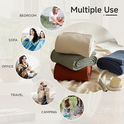 Simple&Opulence 100% Cotton Muslin Blanket King Size, Lightweight Breathable 4 Layering Gauze Blanket for Bed Couch Camping, Soft Bedspread Coverlet All-Season Use (Off White, 104" x 92")
