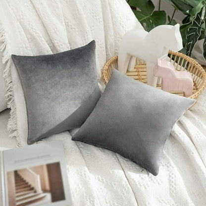 MIULEE Velvet Throw Pillow Covers 12x12 Inch, Pack of 2 - Dark Grey, Soft Solid Small Decorative Pillow Covers Modern Luxury Home Decor for Couch Chair Sofa Bedroom Livingroom Car