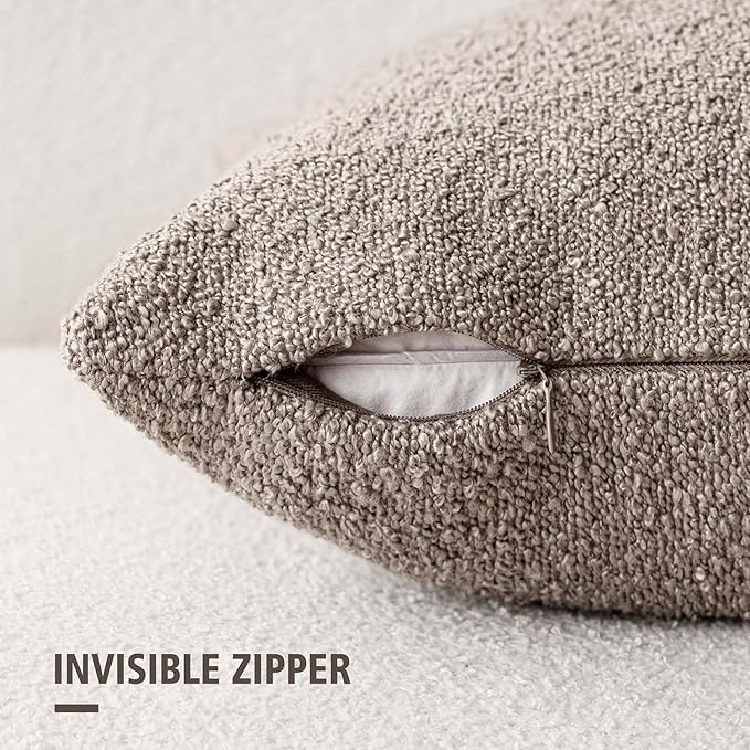 Foindtower Decorative Textured Boucle Throw Pillow Covers Accent Solid Pillow Cases Neutral Soft Cozy Couch Cushion Case for Chair Sofa Bedroom Living Room Home Decor 16x16 Inch,1PC,Light Taupe
