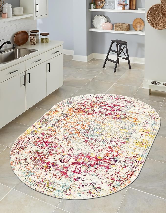 Rugs.com Arlington Collection Rug – 4x6 Oval Light Multi Medium-Pile Rug Perfect for Living Rooms, Large Dining Rooms, Open Floorplans