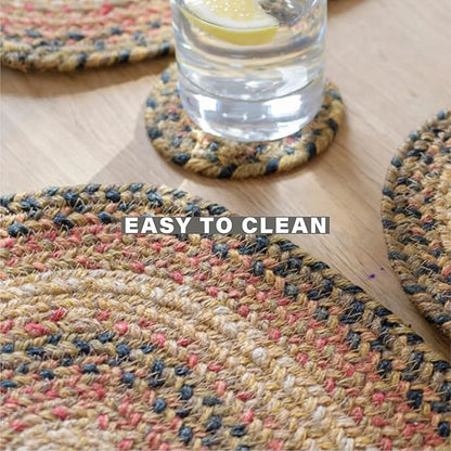 Homespice Russet Jute Braided Table Runner, Warm Country Decor, Set of 2, Multicolor Oval 8x28 - Rich Colors, Easy to Clean, Durable and Protects Furniture