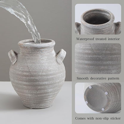 Ceramic Farmhouse Flower Vase, 7.36 Inch Rustic Decorative Vintage Vases for Home Decor Table Living Room Kitchen Bedroom Shelf Mantel Wedding Centerpiece