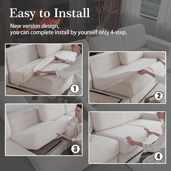 Couch Cushion Covers for Sectional Sofa, Stretch Soft Sofa Slipcovers Washable Wear-Resistant Universal Furniture Protector for Living Room(1 Piece Loveseat Cover, Ivory)