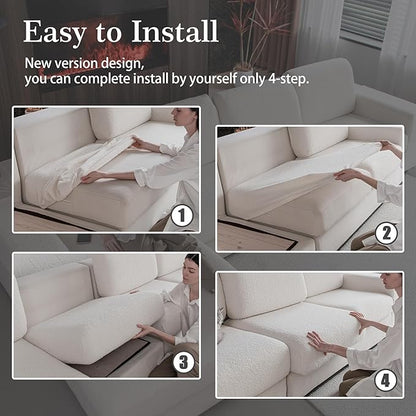 Couch Cushion Covers for Sectional Sofa, Stretch Soft Sofa Slipcovers Washable Wear-Resistant Universal Furniture Protector for Living Room(1 Piece Large Cover, Ivory)
