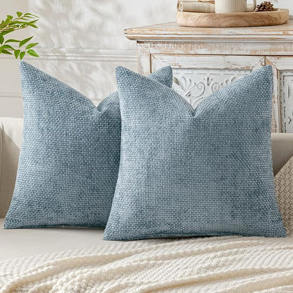 MIULEE Pack of 2 Couch Throw Pillow Covers 18x18 Inch Coastal Smoke Blue Modern Boho Accent Decorative Pillow Covers Soft Farmhouse Cushion Covers for Home Decor Bed Sofa Living Room