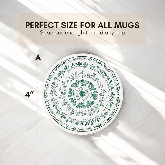 Mandala Ceramic Absorbent Coasters Set of 6 with Holder, Marble Drink Coasters for Coffee Table, Water Absorbing Coaster (Zen)