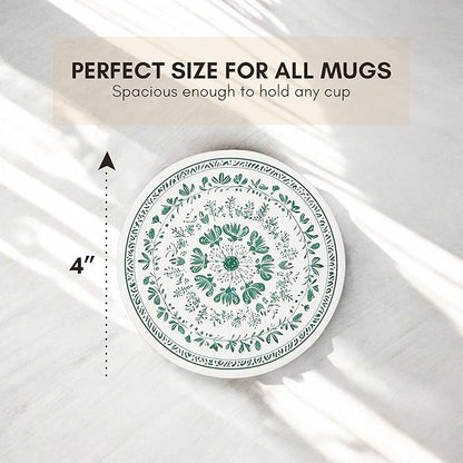 Mandala Ceramic Absorbent Coasters Set of 6 with Holder, Marble Drink Coasters for Coffee Table, Water Absorbing Coaster (Zen)
