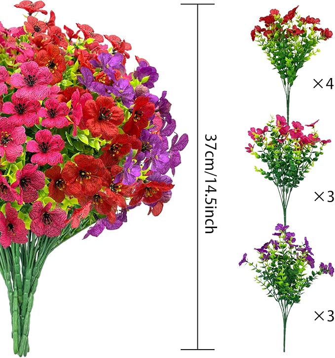 10 Bundles Spring Artificial Flowers for Outdoor,UV Resistant Fade Proof Outdoor Fake Flowers, No Maintenance Needed for Porch, Yard, Garden Decor-Fully Enjoy Your Free Time