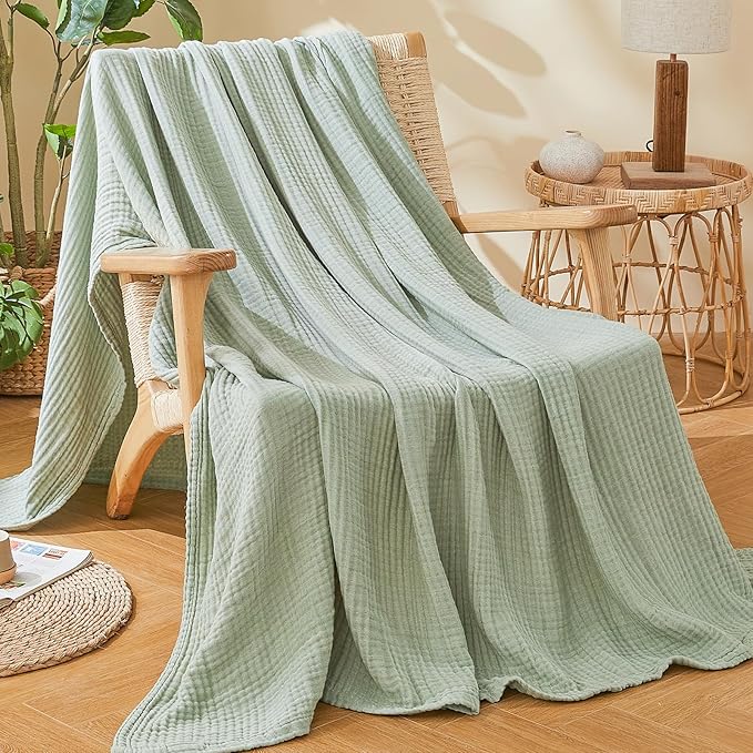 EMME Cotton Muslin Twin XL Blanket Breathable Gauze Soft Lightweight Blankets Adults Gifts for Women (Heather Sage Green, 66"x90")