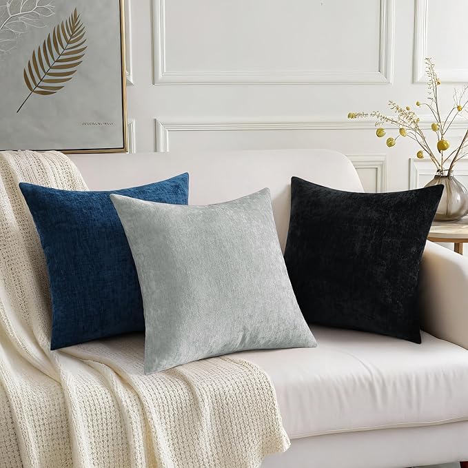 decorUhome Chenille Grey Spring Throw Pillow Covers 12x20 Inch Set of 2, Decorative Soft Couch Pillow Covers Solid Dyed Accent Farmhouse Neutral Rectangle Pillow Cases for Sofa