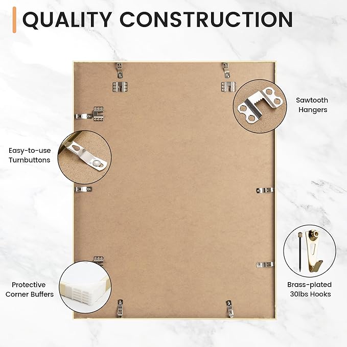 22x28 inch Metal Poster Frame - 22 x 28 Thin Aluminum Picture Frames Matted for 18x24 Photos, Artworks, Prints, Puzzle - High Definition Plexiglass - Vertical and Horizontal Display - Wall Hook Hanging Hardware Included - Gold, Set of 1