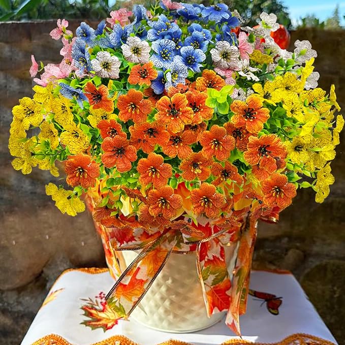 Artificial Fall Flowers for Outdoors, Artificial mums for Outdoors UV Resistant and fadeproof,Faux mums for Outdoor planters for Porch Patio Garden Planter Box Home Outdoor Decor(10pcs)