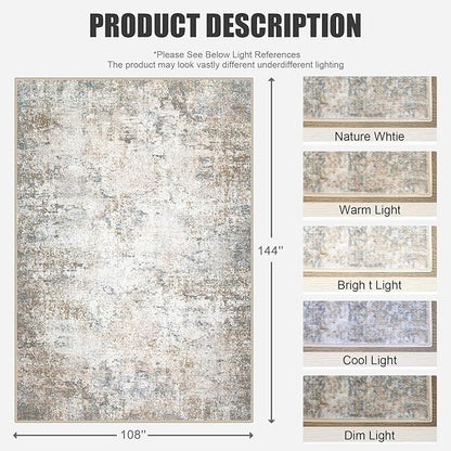 9x12 Area Rug Living Room Rug: Washable Modern Abstract Soft Thin Rug Indoor Floor No Slip Stain Resistant Carpet for Bedroom Dining Room Farmhouse Nursery Home Office - Brown Grey