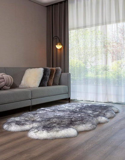 HUAHOO Premium Genuine Sheepskin Rug White Grey Real Australia Sheepskin Natural Luxury Fluffy Lambskin Fur Area Rug Seat Covers for Kids Bedroom Sofa Chair Cover Quarto Pelt/4' x 6' Wolf Tip