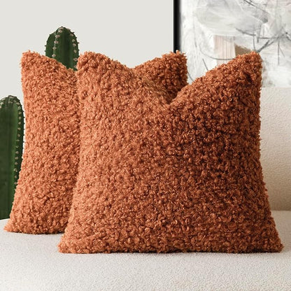 Foindtower 2 Pieces 16x16 Inch Burnt Orange, Faux Fur Throw Pillow Cover Accent Sherpa Furry Pillow Cover Fuzzy Soft Pillowcases Cozy Sheepskin Decorative Fleece Cushion Case for Bed Couch Living Room