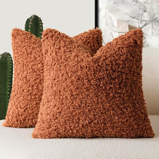 Foindtower 2 Pieces 26x26 Inch Burnt Orange, Faux Fur Throw Pillow Cover Accent Sherpa Furry Pillow Cover Fuzzy Soft Pillowcases Cozy Sheepskin Decorative Fleece Cushion Case for Bed Couch Living Room