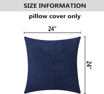 Home Brilliant Striped Decorative Corduroy Velvet Large Euro Sham Set of 2 60x60 cm Couch Throw Pillow Cover for Bed, 24 x 24 inch, Navy Blue