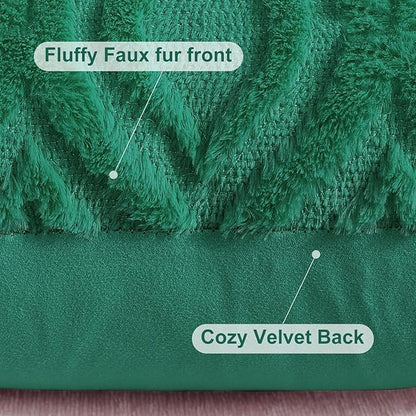 decorUhome Euro Sham Throw Pillow Covers 26x26 Inch Set of 2, Soft Plush Faux Wool Green Solid Couch Pillow Covers, Accent Farmhouse Neutral Square Pillow Cases for Sofa Bed Living Room