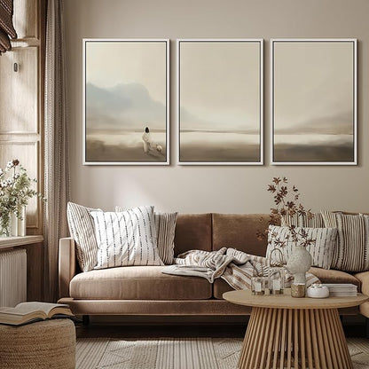 MUDECOR Framed Wall Art Print Set Serene Coastal Landscape Minimalist Illustrations Modern Art Boho Decorative Colorful Chic for Living Room, Bedroom, Office - 16"x24"x3 White
